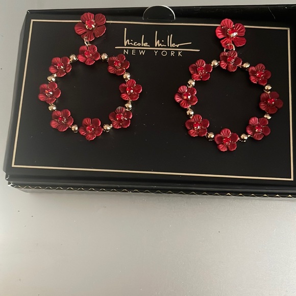 New Nicole Miller Red Floral Hoops (poppies) - Picture 1 of 2